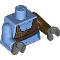 Torse, bras dépareillés, haut de coupe, motif imprimé brun foncé (Aayla Secura), bras gauche brun foncé, bras droit bleu moyen, mains gris bleuté foncé (Torso, Odd Arms, Crop Top, Dark Brown Print (Aayla Secura), Left Dark Brown Arm, Right Medium Blue Arm, Dark Bluish Gray Hands)