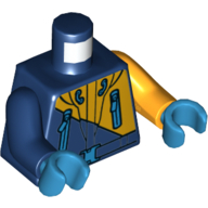Torse, bras impairs, veste, Artic, fermetures à glissière, ceinture, motif : capuche, bras gauche orange clair, bras bleu foncé droit, mains azur foncé (Torso, Odd Arms, Jacket, Artic, Zippers, Belt, Hood Print, Left Bright Light Orange Arm, Right Dark Blue Arm, Dark Azure Hands)