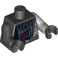 Torse, bras impairs, armure, motif imprimé endommagé (Darth Vador), bras gris bleuté clair gauche, bras noir droit, mains noires (Torso, Odd Arms, Armor, Damaged Print (Darth Vader), Left Light Bluish Gray Arm, Right Black Arm, Black Hands)