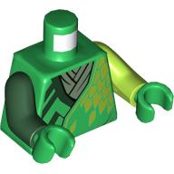 Torse, bras impairs, robe, écailles de vert citron, ceinture blanche motif imprimé vert foncé, bras gauche de vert citron, bras vert foncé droit, mains vertes (Torso, Odd Arms, Robe, Lime Scales, White Belt Dark Green Trim Print, Left Lime Arm, Right Dark Green Arm, Green Hands)