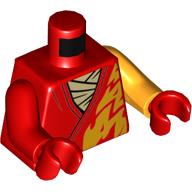 Torse, bras impairs, robe, flammes orange vif, motif : chemise beige, bras orange vif gauche, bras rouge droit, mains rouges (Torso, Odd Arms, Robe, Bright Orange Flames, Tan Shirt Print, Left Bright Orange Arm, Right Red Arm, Red Hands)