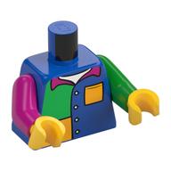 Visuel indicatif Rebrickable de Torse, bras impairs, chemise, vert vif et panneaux orange clair vif, poche, boutons, motif imprimé col magenta, bras vert vif gauche, bras magenta droit, mains jaunes (Torso, Odd Arms, Shirt, Bright Green and Bright Light Orange Panels, Pocket, Buttons, Magenta Collar Print, Left Bright Green Arm, Right Magenta Arm, Yellow Hands)