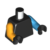 Torse, bras impairs, bras azur moyen gauche, bras orange lumineux droit, mains noires [sans motif] (Torso, Odd Arms, Left Medium Azure Arm, Right Bright Light Orange Arm, Black Hands [Plain])
