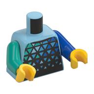 Torse, bras impairs, motif imprimé Triangles noirs, bras bleu gauche, bras turquoise foncé droit, mains jaunes (Torso, Odd Arms, Black Triangles Print, Left Blue Arm, Right Dark Turquoise Arm, Yellow Hands)