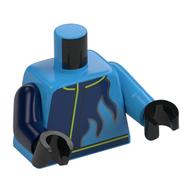 Visuel indicatif Rebrickable de Torse, bras impairs, flammes bleu foncé, motif imprimé à la vert citron, bras azur foncé gauche, bras bleu foncé droit, mains noires (Torso, Odd Arms, Dark Blue Flames, Lime Trim Print, Left Dark Azure Arm, Right Dark Blue Arm, Black Hands)