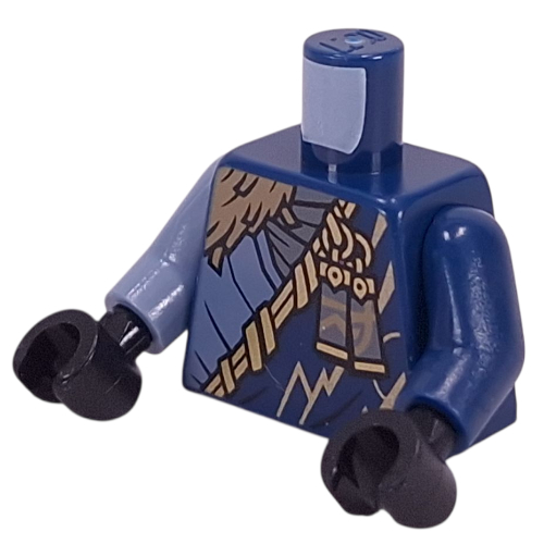 Torse, bras impairs, or foudre, étiquettes bleu sable, robe ninja, motif imprimé de fourrure foncée, bras bleu foncé gauche, bras bleu sable droit, mains noires (Torso, Odd Arms, Gold Lightning, Sand Blue Tags, Ninja Robe, Dark Ran Fur Print, Left Dark Blue Arm, Right Sand Blue Arm, Black Hands)