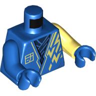 Torse, bras impairs, robe, décorations jaune clair vif, motif : chemise bleu foncé, gauche bras jaune clair, bras bleu droit, mains bleues (Torso, Odd Arms, Robe, Bright Light Yellow Decorations, Dark Blue Shirt Print, Left Bright Light Yellow Arm, Right Blue Arm, Blue Hands)