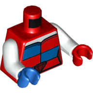Torse, mains impaires, costume de bouffon, ceinture rouge avec boucle de diamant imprimé (Harley Quinn), bras blancs, main gauche rouge, main droite bleue (Torso, Odd Hands, Jester Costume, Red Belt with Diamond Buckle Print (Harley Quinn), White Arms, Left Red Hand, Right Blue Hand)