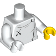 Torse, mains impaires, escrime plastron avec 2 épées noires croisées motif imprimé, bras blancs, main gauche jaune, main droite blanche (Torso, Odd Hands, Fencing Plastron with 2 Black Crossed Swords Print, White Arms, Left Yellow Hand, Right White Hand)