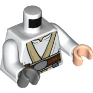Torse, mains impaires, robe avec bordure beige, motif imprimé ceinture marron foncé (Luke Skywalker), bras blancs, main gauche nougat clair, main droite gris foncé bleuâtre (Torso, Odd Hands, Robe with Tan Trim, Dark Brown Belt Print (Luke Skywalker), White Arms, Left Light Nougat Hand, Right Dark Bluish Gray Hand)