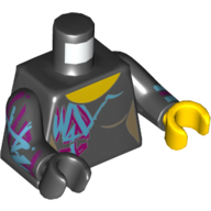 Torse, mains impaires, motifs imprimés magenta et azur moyen, bras noirs avec poignet Cool-Tag et motifs imprimés magenta et azur, main gauche jaune, main droite noire (Torso, Odd Hands, Magenta and Medium Azure Markings Print, Black Arms with Wyldstyle Cuff and Magenta and Azure Markings Print, Left Yellow Hand, Right Black Hand)