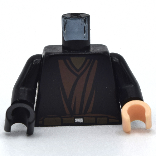 Torse, mains impaires, robe avec sous-vêtement en couches marron et motif imprimé à la ceinture (anakin), bras noirs, main nougat clair gauche, main noire droite (Torso, Odd Hands, Robe with Brown Layered Undershirt and Belt Print (Anakin), Black Arms, Left Light Nougat Hand, Right Black Hand)