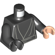 Torse, mains impaires, robe, ceinture motif imprimé, bras noirs, main nougat clair gauche, main noire droite (Torso, Odd Hands, Robe, Waist Sash Print, Black Arms, Left Light Nougat Hand, Right Black Hand)