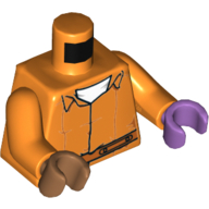 Torse, mains impaires, combinaison prisonnière avec ceinture, sous-vêtement blanc / 'ARKHAM' à l'arrière motif imprimé, bras orange, main gauche lavande moyen, main droite nougat moyen (Torso, Odd Hands, Prisoner Jumpsuit with Belt, White Undershirt / 'ARKHAM' on Back Print, Orange Arms, Left Medium Lavender Hand, Right Medium Nougat Hand)