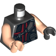 Torse, mains impaires, gilet avec des sangles rouge foncé et noir, motif : carquois, bras nougat clair, main gauche noire, main nougat clair droit (Torso, Odd Hands, Vest with Dark Red and Black Straps, Quiver Print, Light Nougat Arms, Left Black Hand, Right Light Nougat Hand)