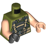 Visuel indicatif Rebrickable de Torse, mains impaires, armure de corps avec bretelles motif imprimé, bras nougat clair, main de nougat clair gauche, main noire droite (Torso, Odd Hands, Body Armor with Suspenders Print, Light Nougat Arms, Left Light Nougat Hand, Right Black Hand)