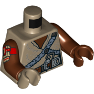 Torse, mains impaires, robe, harnais bleu sable, motif : ceinture utilitaire, bras brun rougeâtre avec motif imprimé rouge et beige, main gauche brun rougeâtre, main droite brun foncé (Torso, Odd Hands, Robe, Sand Blue Harness, Utility Belt Print, Reddish Brown Arms with Red and Tan Print, Left Reddish Brown Hand, Right Dark Tan Hand)