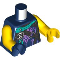 Torse, mains impaires, cape turquoise foncé, sangles marron foncé, sablier noir / blanc, motif imprimé de garniture de lavande, bras jaunes, main jaune gauche, main bleue foncée droite (Torso, Odd Hands, Dark Turquoise Cloak, Dark Brown Straps, Black/White Hourglass, Lavender Trim Print, Yellow Arms, Left Yellow Hand, Right Dark Blue Hand)