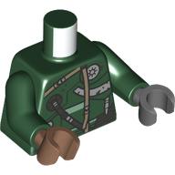 Visuel indicatif Rebrickable de Torse, mains impaires, bracelets beige, boyau gris bleuté foncé, armure, cadran argenté imprimé, bras noirs, gauche gris bleuté foncé, main, main droite marron moyen (Torso, Odd Hands, Tan Straps, Dark Bluish Grey Hose, Armor, Silver Dial Print, Black Arms, Left Dark Bluish Grey, Hand, Right Medium Brown Hand)