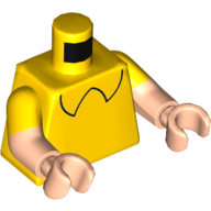 Torse, deux bras moulés, motif : chemise avec col noir, motif manches jaunes, bras et mains nougat clair (Torso, Dual Molded Arms, Shirt with Black Collar Print, Yellow Sleeves Pattern, Light Nougat Arms and Hands)