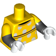 Torse, double bras moulés, chemise aux lignes noires, motif imprimé à pois blancs (souris minnie), motif manches jaunes, bras noirs, mains blanches (Torso, Dual Molded Arms, Shirt with Black Lines, White Dots Print (Minnie Mouse), Yellow Sleeves Pattern, Black Arms, White Hands)
