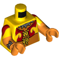 Visuel indicatif Rebrickable de Torse, Double bras moulés, veste, Lacets, Orange Motif imprimé ventre, Jaune Motif manches, bras et mains orange (Torso, Dual Molded Arms, Jacket, Laces, Orange Belly Print, Yellow Sleeves Pattern, Orange Arms and Hands)