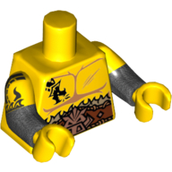 Visuel indicatif Rebrickable de Torse, double bras moulés, poitrine nue avec tatouage dragon et tête de sanglier Ceinture motif imprimé, motif manches jaunes, bras en titane perle avec motif imprimé dragon sur bras droit, mains jaunes (Torso, Dual Molded Arms, Bare Chest with Dragon Tattoo and Boar Head Belt Print, Yellow Sleeves Pattern, Pearl Titanium Arms with Dragon on Right Arm Print, Yellow Hands)