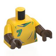 Torse, double bras moulés, chemise de football, formes vertes, '7', 'VINI JR.' motif imprimé, motif manches jaunes, bras et mains brun terre d’ombre (Torso, Dual Molded Arms, Football Shirt, Green Shapes, '7', 'VINI JR.' Print, Yellow Sleeves Pattern, Umber Brown Arms and Hands)