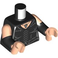 Torse, double bras moulés, points de suture, collier avec pendentif en argent imprimé, motif manches nougat clair, bras noirs, mains nougat clair (Torso, Dual Molded Arms, Stitches, Necklace with Silver Pendant Print, Light Nougat Sleeves Pattern, Black Arms, Light Nougat Hands)