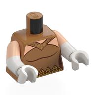 Torse, double bras moulés, robe, bordure rouge foncé, décorations en or, motif imprimé poitrine de nougat clair, motif manches de nougat clair, bras et mains blancs (Torso, Dual Molded Arms, Dress, Dark Red Trim, Gold Decorations, Light Nougat Chest Print, Light Nougat Sleeves Pattern, White Arms and Hands)