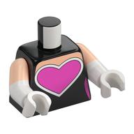 Torse, double bras moulés, cœur rose foncé, blanc Bordure imprimé, motif manches nougat clair, bras et mains blancs (Torso, Dual Molded Arms, Dark Pink Heart, White Border Print, Light Nougat Sleeves Pattern, White Arms and Hands)