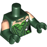 Torse, bras bimoulés, Feuillage végétal blanc Fleurs motif imprimé, motif : manches nougat clair, bras et mains vert foncé (Torso, Dual Molded Arms, Plant Foliage White Flowers Print, Light Nougat Sleeves Pattern, Dark Green Arms and Hands)