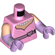 Visuel indicatif Rebrickable de Torse, double bras moulés, robe, ceinture rose foncé avec cœur, motif imprimé collier de perles, motif manches nougat clair, bras et mains lavande (Torso, Dual Molded Arms, Dress, Dark Pink Belt with Heart, Pearl Necklace Print, Light Nougat Sleeves Pattern, Lavender Arms and Hands)