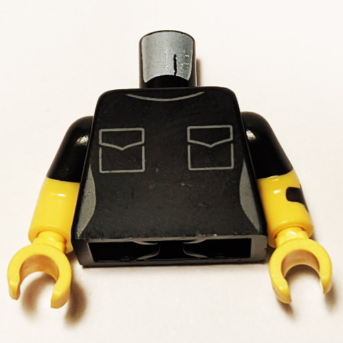 Torse, Bras à double moulage, Poches blanches, Montre motif imprimé, Motif manches noires, bras et mains jaunes (Torso, Dual Molded Arms, White Pockets, Watch Print, Black Sleeves Pattern, Yellow Arms and Hands)