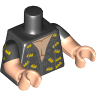 Torse, bras bimoulés, chemise à chauves-souris jaunes, motif : torse nu, motif : manches noires, bras et mains nougat clair (Torso, Dual Molded Arms, Shirt with Yellow Bats, Bare Chest Print, Black Sleeves Pattern, Light Nougat Arms and Hands)