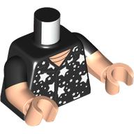 Torse, Double bras moulés, Chemise avec étoiles noires, Motif imprimé pois, Motif manches noires, bras et mains nougat clair (Torso, Dual Molded Arms, Shirt with Black Stars, Dots Print, Black Sleeves Pattern, Light Nougat Arms and Hands)
