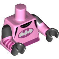 Torse, double bras moulés, débardeur avec logo Batman blanc, motif imprimé ceinture rose foncé, motif manches noires, motif : bras rose vif avec rayures rose foncé, mains noires (Torso, Dual Molded Arms, Tank Top with White Batman Logo, Dark Pink Sash Print, Black Sleeves Pattern, Bright Pink Arms with Dark Pink Stripes Print, Black Hands)