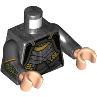Torse, double bras moulés, armure avec plaques d'argent, motif imprimé or, manches en titane perle, bras noirs, mains nougat (Torso, Dual Molded Arms, Armor with Silver Plates, Gold Trim Print, Pearl Titanium Sleeves, Black Arms, Nougat Hands)