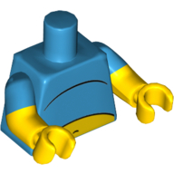 Visuel indicatif Rebrickable de Torse, double bras moulés, motif imprimé nude midriff, motif manches bleu azur foncé, bras et mains jaunes (Torso, Dual Molded Arms, Bare Midriff Print, Dark Azure Sleeves Pattern, Yellow Arms and Hands)