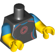 Torse, double bras moulés, combinaison avec tortue en motif imprimé cercle de corail, motif manches bleu azur foncé, bras et mains jaunes (Torso, Dual Molded Arms, Wetsuit with Turtle in Coral Circle Print, Dark Azure Sleeves Pattern, Yellow Arms and Hands)