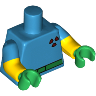 Visuel indicatif Rebrickable de Torse, double bras moulés, symbole radioactif rouge, motif : ceinture verte, motif manches Azur foncé, bras jaunes, mains vertes (Torso, Dual Molded Arms, Red Radioactive Symbol, Green Belt Print, Dark Azure Sleeves Pattern, Yellow Arms, Green Hands)