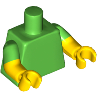 Visuel indicatif Rebrickable de Torse, deux bras moulés, motif manches vert vif, bras et mains jaunes (Torso, Dual Molded Arms, Bright Green Sleeves Pattern, Yellow Arms and Hands)