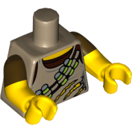 Torse, double bras moulés, débardeur, déchiré avec la ceinture de munitions sur motif imprimé chemise marron foncé, motif manches marron foncé, bras et mains jaunes (Torso, Dual Molded Arms, Tank Top, Torn with Ammunition Belt over Dark Brown Shirt Print, Dark Brown Sleeves Pattern, Yellow Arms and Hands)