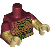 Torse, Bras moulés doubles, Armure avec or Garniture, cercle vert et boucle motif imprimé, motif manches rouge foncé, bras or nacré, mains beiges (Torso, Dual Molded Arms, Armor with Gold Trim, Green Circle and Buckle Print, Dark Red Sleeves Pattern, Pearl Gold Arms, Tan Hands)