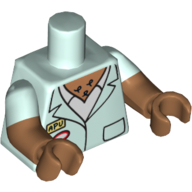 Torse, double bras moulés, veste avec badge id sur le motif imprimé chemise blanche, motif manches vert d’eau léger, bras et mains nougat moyen (Torso, Dual Molded Arms, Jacket with ID Badge over White Shirt Print, Light Aqua Sleeves Pattern, Medium Nougat Arms and Hands)