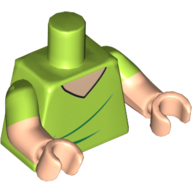 Torse, deux bras moulés, v cou chemise motif imprimé, motif manches vert citron, bras et mains nougat clair (Torso, Dual Molded Arms, V Neck Shirt Print, Lime Sleeves Pattern, Light Nougat Arms and Hands)