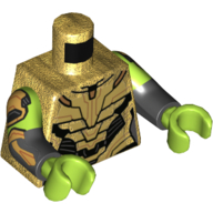 Torse, double bras moulés, armure avec motif imprimé de plaques noires, motif de manches de vert citron, bras noirs avec motif imprimé de plaques d'amour d'or, mains vert citron (Torso, Dual Molded Arms, Armor with Black Plates Print, Lime Sleeves Pattern, Black Arms with Gold Amor Plates Print, Lime Hands)