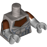 Torse, Double bras moulés, Muscles, armure, Marron rouge Col imprimé, Marron rouge Manches motif, bras et mains gris bleuté clair (Torso, Dual Molded Arms, Muscles, Armor, Reddish Brown Neck Print, Reddish Brown Sleeves Pattern, Light Bluish Gray Arms and Hands)