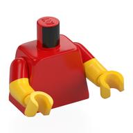 Torse, Bras moulés doubles, Motif manches rouges, bras et mains jaunes (Torso, Dual Molded Arms, Red Sleeves Pattern, Yellow Arms and Hands)