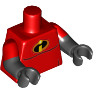 Visuel indicatif Rebrickable de Torse, bras bimoulés, les muscles 'i' incroyable logo motif imprimé, motif : manches rouges, bras et mains noirs (Torso, Dual Molded Arms, Muscles 'i' Incredibles Logo Print, Red Sleeves Pattern, Black Arms and Hands)